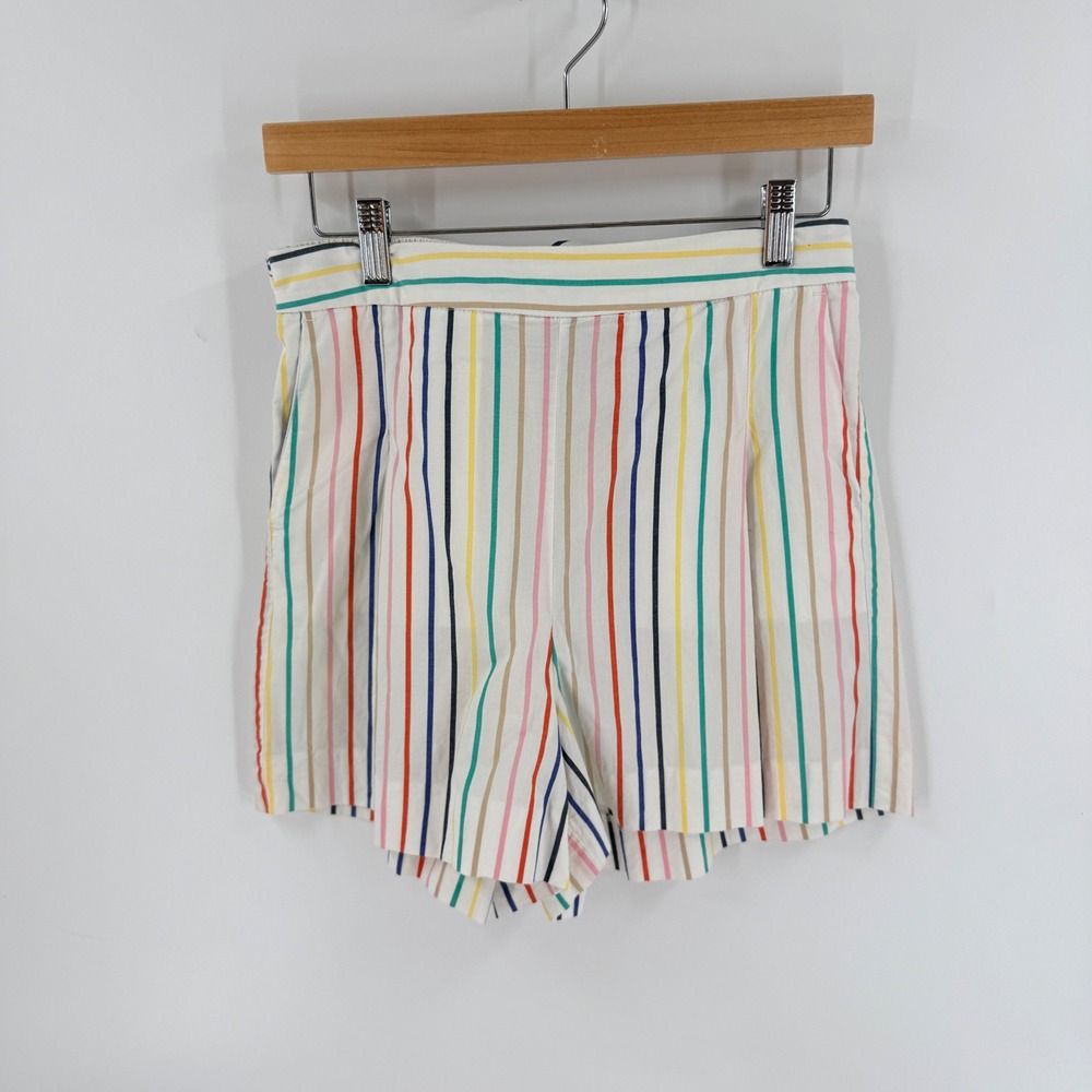 J. Crew Striped Tie-Waist‎ Shorts 6 High Rise Rainbow Cotton Preppy Coastal
